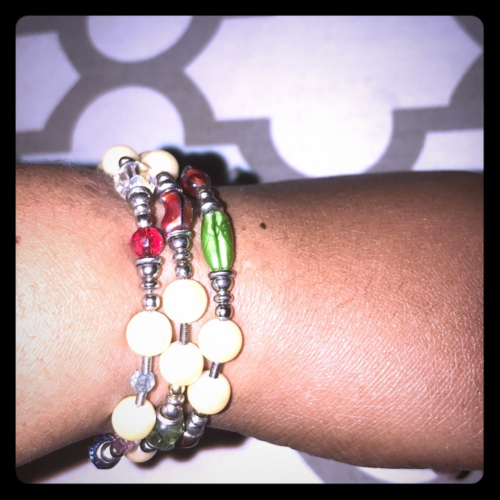 Pearl and multicolored beaded wrap bracelet